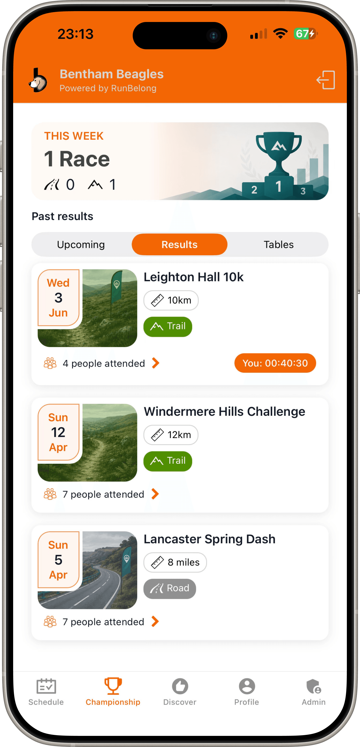 View past race results in the RunBelong app